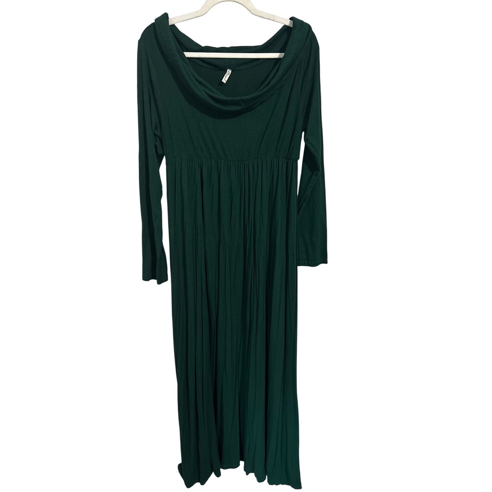 Mother Bee Maternity Green Long Sleeve Off the Shoulder Maxi Dress Women's XL